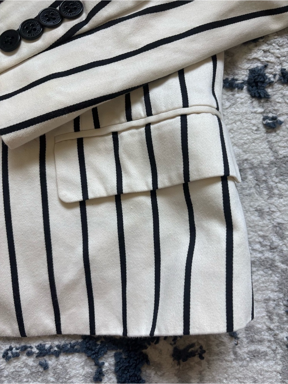 NWT 1990s Lauren Ralph Lauren Black Cream Stripe Blazer Size 6 Cotton Jacket - Picture 6 of 9